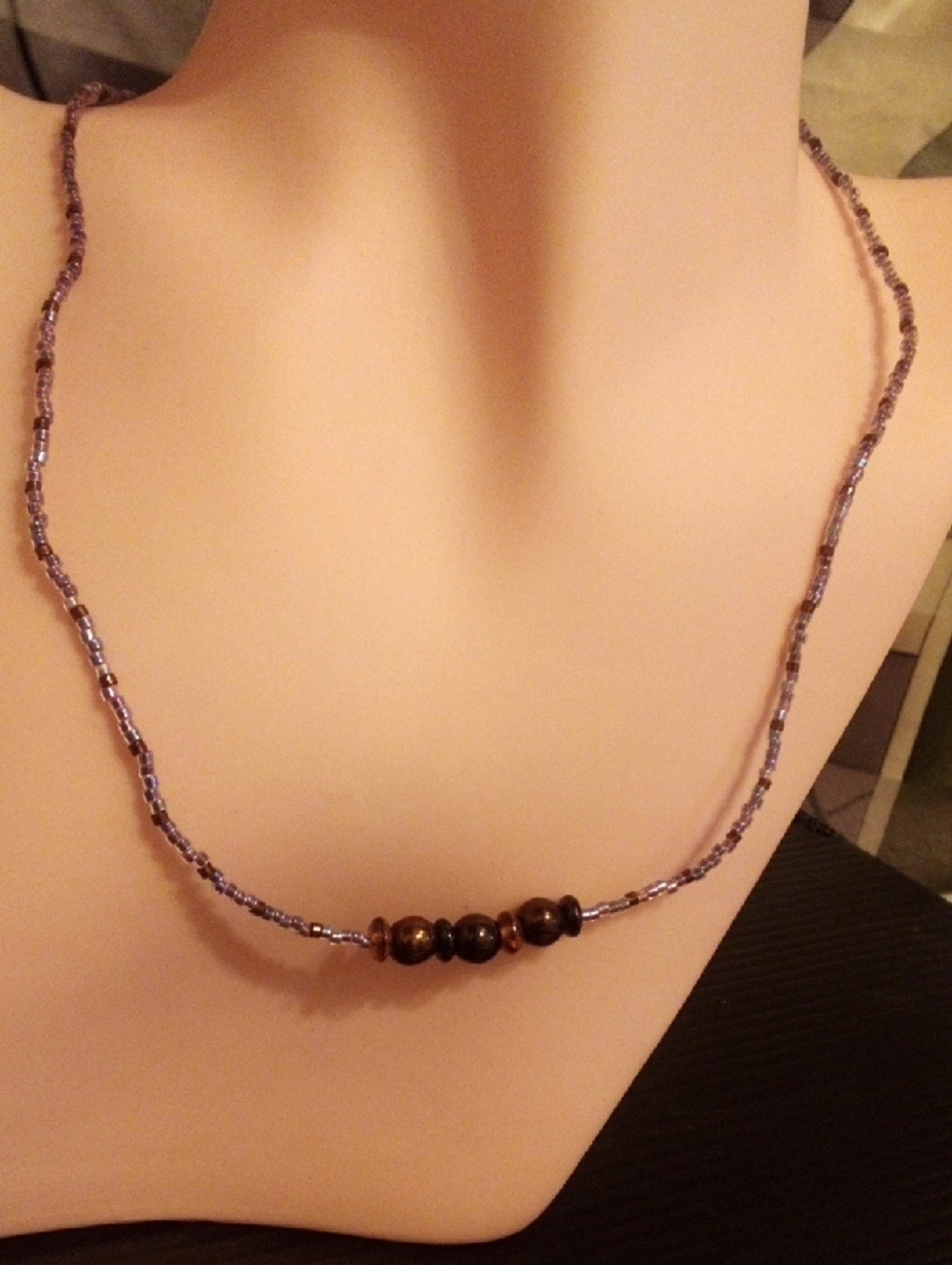 Delicate Purple Beaded Necklace with Brown Accent Beads